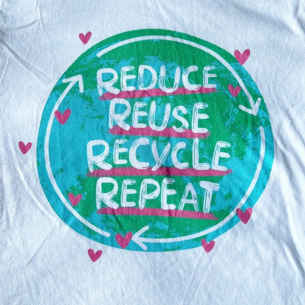 The Children’s Place Reduce Reuse Recycle Graphic SS Ringer T-Shirt Girls M 7/8